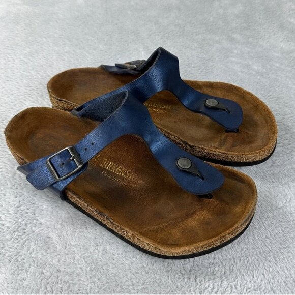 Birkenstock Gizeh Blue Leather Thong Women’s Size 39 EU - Picture 1 of 10